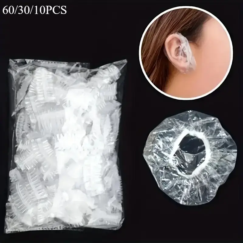 60/30/10pcs Disposable Retractable Ear Muffs, Simple Design, Protect Ears, Prevent Water from Entering Ears, Shower Ear Muffs, Transparent Ear Muffs, Swimming, Hairdressing, Dyeing, Perming, Bathing, Washing Hair, Ear Protection