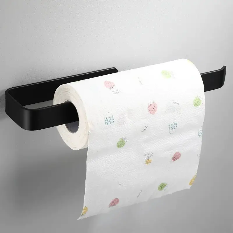 Self-Adhesive Plastic Paper Towel Holder for Kitchen & Bathroom - No Drill, Wall-Mounted Towel Rack with Dual-Use Design, Ideal for Hand Towels, Bathroom Decor|Modern Rack Design|Sleek Black Finish, Towel Holder for Bathroo