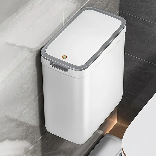 Wall-Mounted Bathroom Trash Can: Odor-Sealing, Touchless, and Space-Saving - Durable Plastic, Rectangular Design with Quiet Close Lid, Space-Saving Solution for Bathrooms, Bathroom Trash Ca