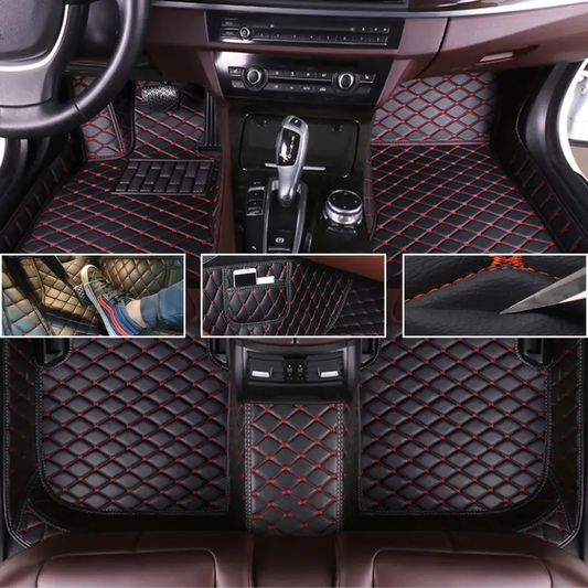 Car Floor Mats For Dodge For Journey 7Seat 2009-2017 Full Coverage All Weather Protection Waterproof Non-Slip PU Leather Black Red