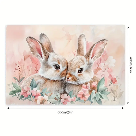 2D Flat] 1pc Easter Decorations Rabbit Wooden Framed Canvas Painting Wall Art Prints For Home Decoration, Living Room & Bedroom, Office, Festival Party Decor, Gifts, Ready To Hang