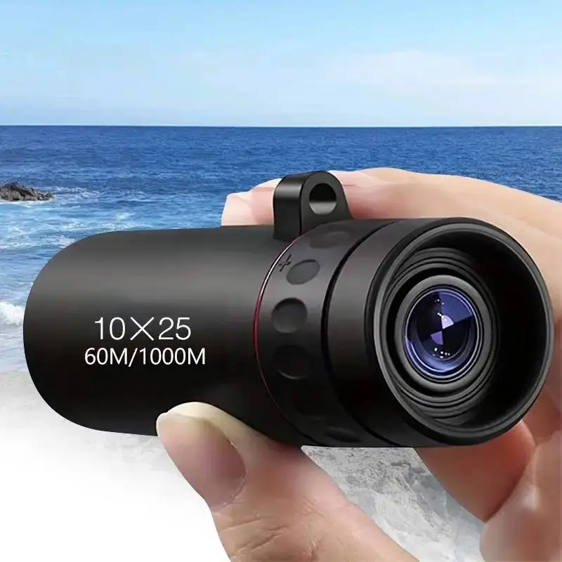 10X25 High Magnification Monocular Telescope for Adults - Durable Rubber Compact & Lightweight Design, Fixed Focus, Ergonomic Grip - Ideal for Hiking, Camping, Birdwatching, Hunting, Fishing (Black), Camping Essentials, Birdwatching Accessory,