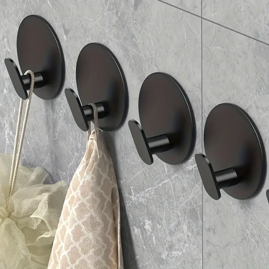 Modern Black Wall Hooks - Easy Install Adhesive Towel Hangers for Bathroom, Kitchen - Durable Robe, Clothes, Hat & Key Holders Bath/Bath Accessories