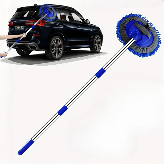 2-in-1 Chenille Microfiber Car Wash Brush with Extendable 46" Aluminum Handle - Scratch-Free, Paint-Safe Sponge Duster for Cars, Trucks, SUVs, RVs, Trailers, Boats - Blue & Orange, Car Care Accessorie