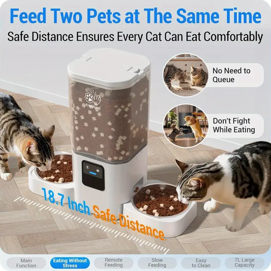 Automatic Cat Feeder with Slow Feed for 2 Cats: 5G WiFi Automatic Dog Feeder with 1.85gal Large Pet Food Storage Container, Cat Food Dispenser with Alexa for Multiple Pets, Detachable for Easy Clean -29 Cup