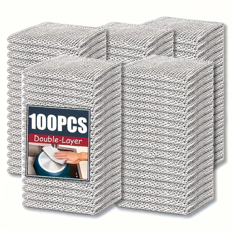 30/50/100 Counts Dishwashing Rags，Multipurpose Non-Scratch Wire Dishcloths for Wet and Dry Use, Reusable Wire Cleaning Cloths for Kitchen, Sinks, and Pans Silver Removable, Washable & More